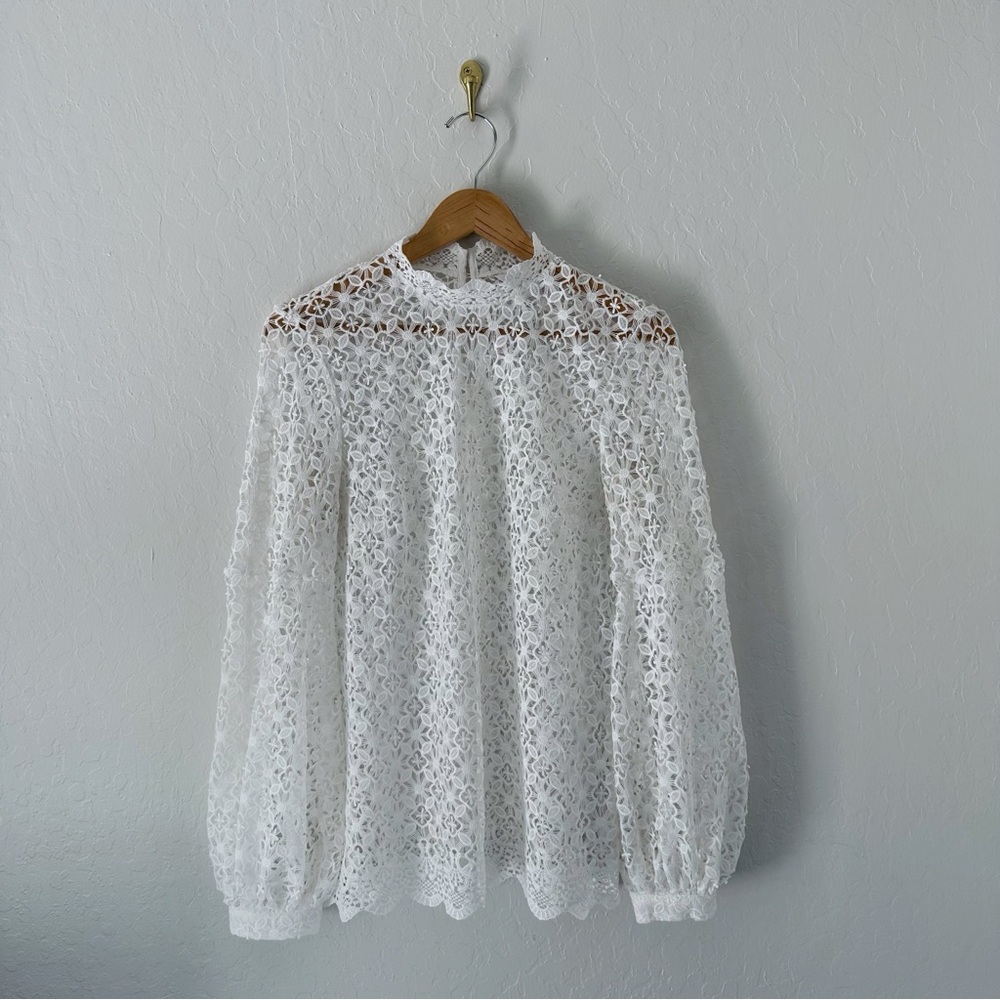 Express Karlie Kloss White Lace Long Sleeve Blouse